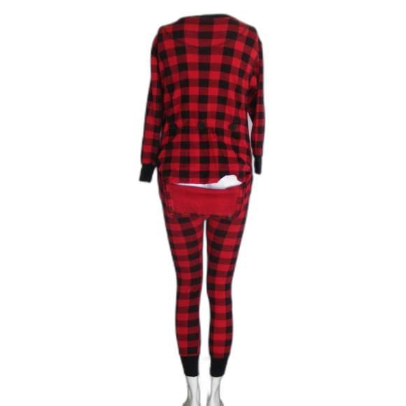 LAZY ONE Union Suit, XS, Bear Cheeks Flap Jack, Buffalo Plaid, Red/Black - Picture 4 of 10